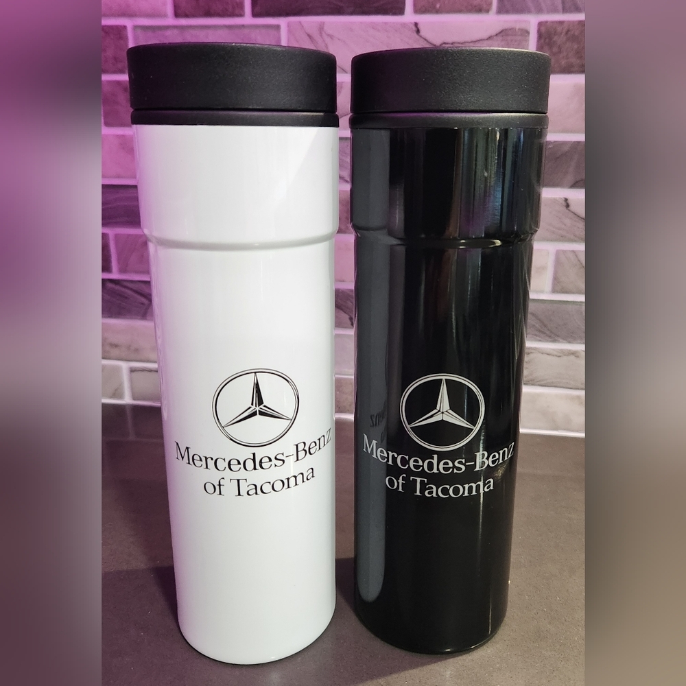 Mercedes Benz of Tacoma Travel Mugs In Black And White NWOT